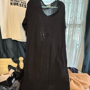 Sky Black Ribbed  Long sleeve Midi v-Neck